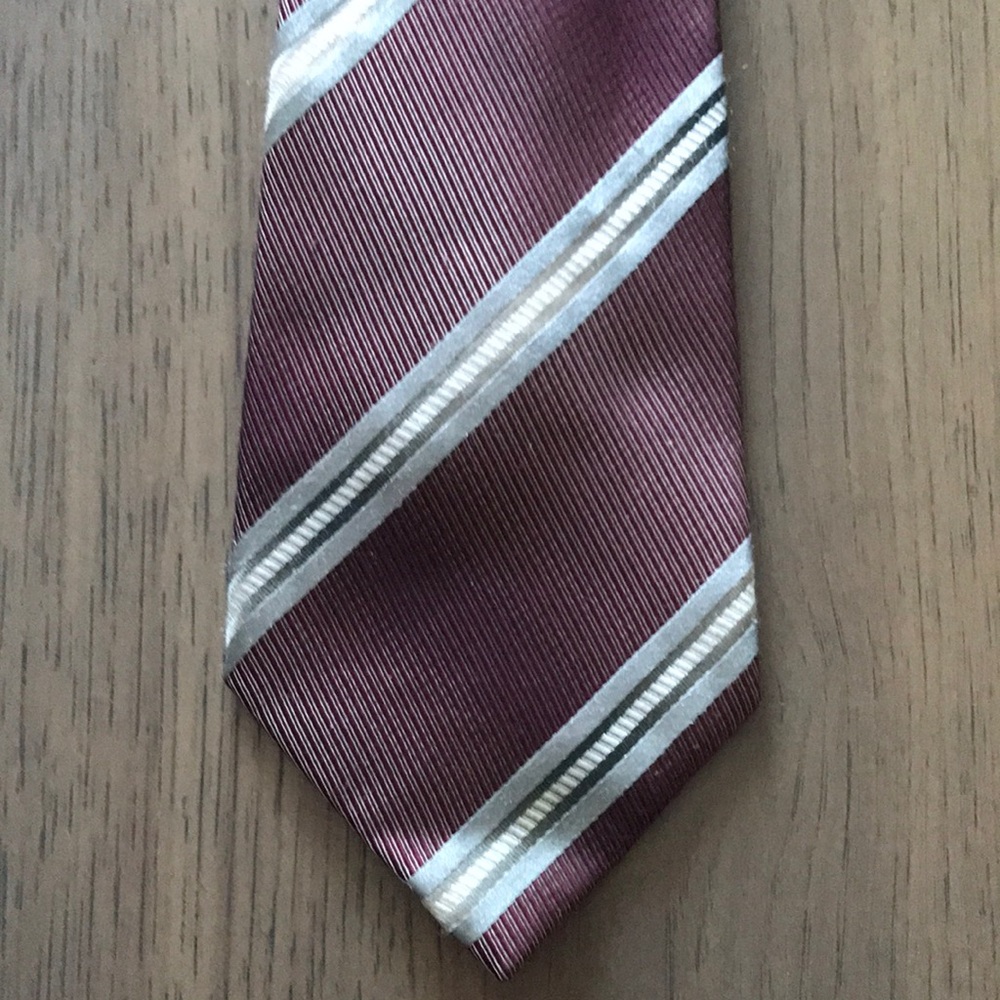 Pronto Uomo Striped Men's Tie in Burgundy and Silver